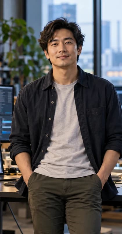 Chinese AI Engineer AI avatar presenter in a professional technology setting