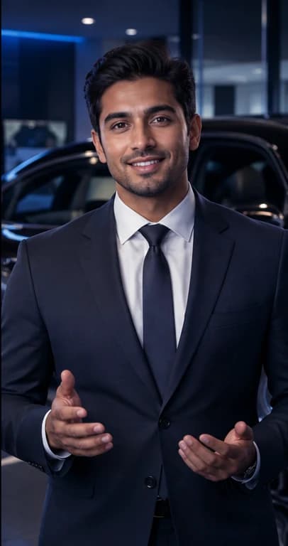 Chinese Automotive Salesperson AI avatar presenter in a professional sales setting