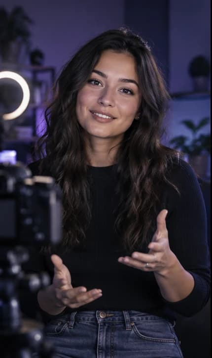 German Content Creator AI avatar presenter in a professional media setting