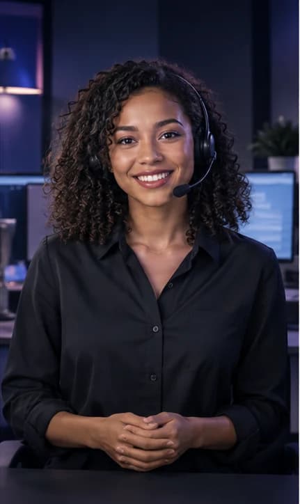 French Customer Service Representative AI avatar presenter in a professional service setting