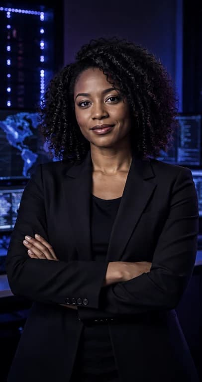 German Cybersecurity Specialist AI avatar presenter in a professional technology setting