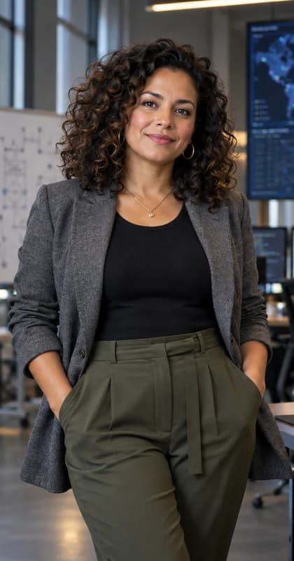 French Data Scientist AI avatar presenter in a professional technology setting