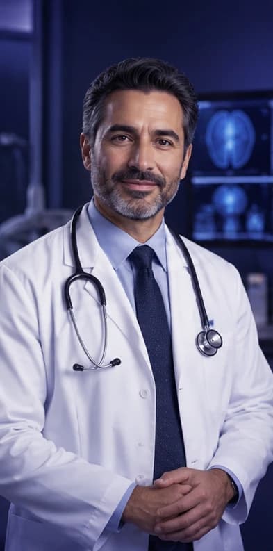French Doctor AI avatar presenter in a professional healthcare setting