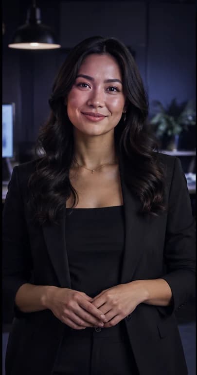 English Entrepreneur AI avatar presenter in a professional business setting