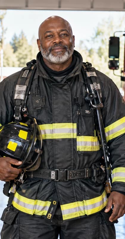 French Firefighter AI avatar presenter in a professional public safety setting