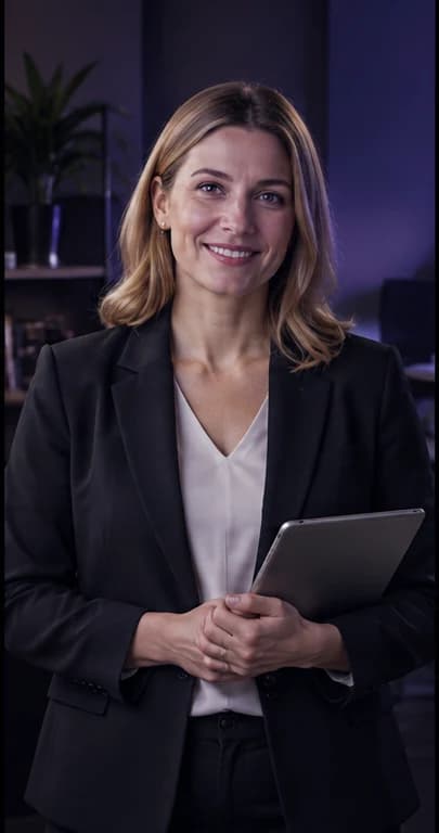 French Human Resources Manager AI avatar presenter in a professional business setting