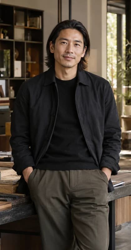 French Interior Designer AI avatar presenter in a professional design setting