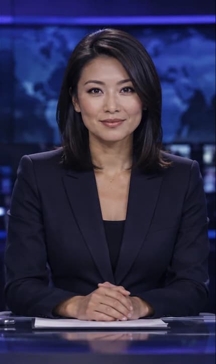 German News Anchor AI avatar presenter in a professional media setting