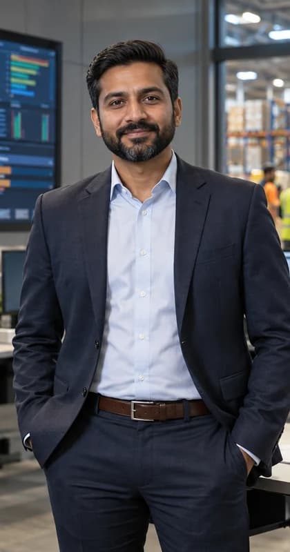 Chinese Operations Manager AI avatar presenter in a professional business setting