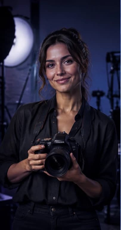 French Photographer AI avatar presenter in a professional creative setting