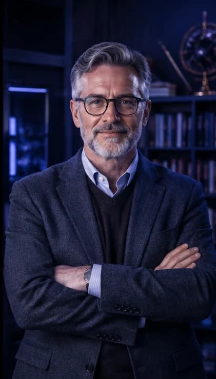 German Professor AI avatar presenter in a professional education setting