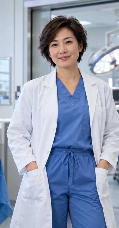 French Surgeon AI avatar presenter in a professional healthcare setting