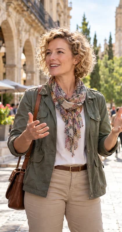 German Tour Guide AI avatar presenter in a professional hospitality setting