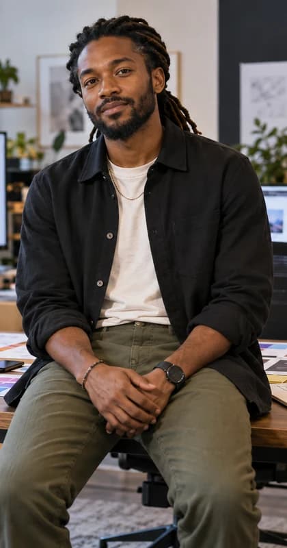 French UI Designer AI avatar presenter in a professional technology setting