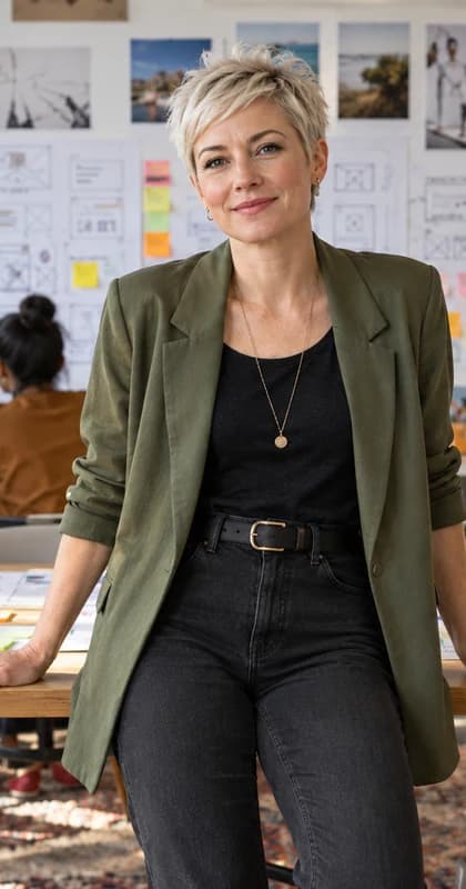 Korean UX Designer AI avatar presenter in a professional technology setting