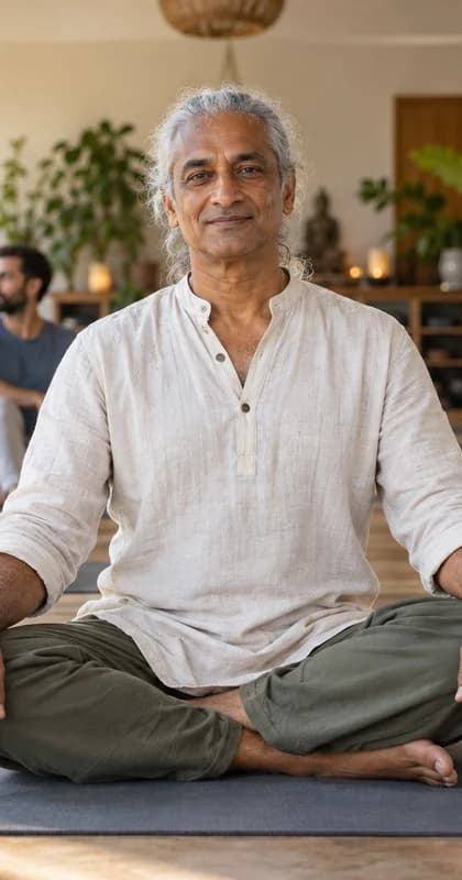 Chinese Yoga Instructor AI avatar presenter in a professional wellness setting
