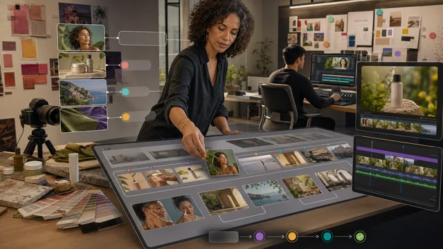 Adobe Firefly AI Assistant organizing brand assets, product video, storyboards, and a Quick Cut inside an agentic creative studio