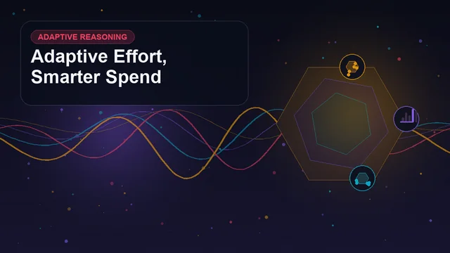 Abstract technology cover titled "Adaptive Effort, Smarter Spend" with layered waveforms, geometric signals, and symbols for effort, cost, reasoning, tools