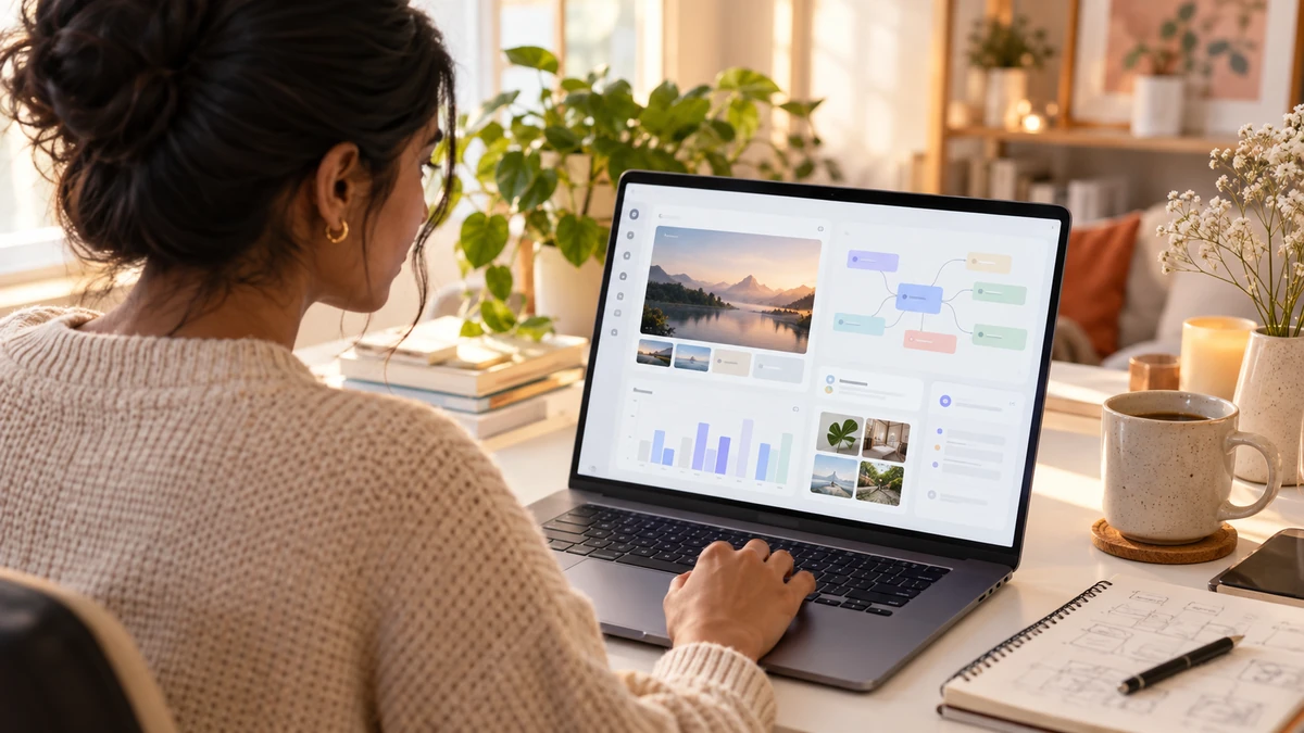 A user working with an interactive visual interface on a laptop.