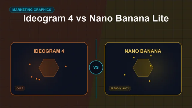 Split editorial cover titled "Ideogram 4 vs Nano Banana Lite", comparing IDEOGRAM 4 and NANO BANANA across typography, speed, cost, brand quality