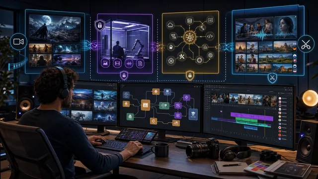 Runway media generation, Gemini managed agents, Claude tools, and Medux processing connected through separate MCP trust boundaries