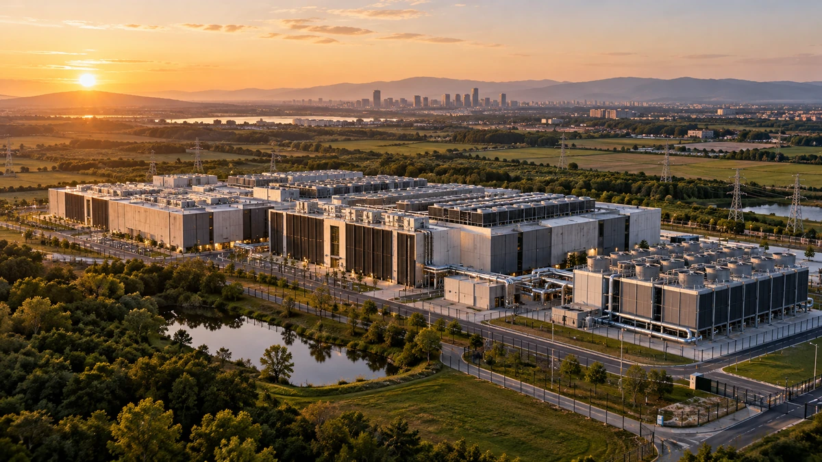 A data-center campus and regional compute infrastructure in a landscape.
