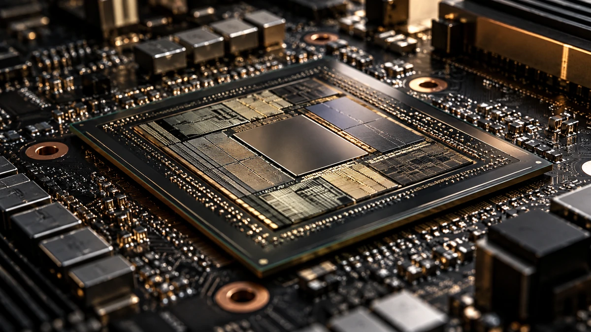 A semiconductor package and detailed motherboard circuitry.