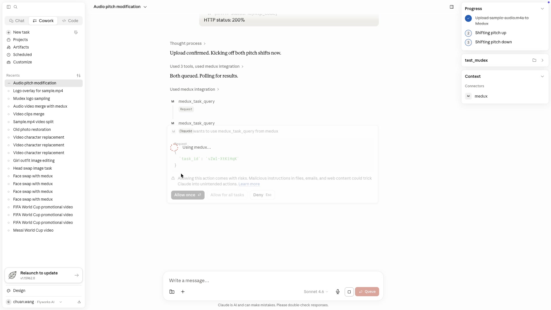 Claude polling Medux task status