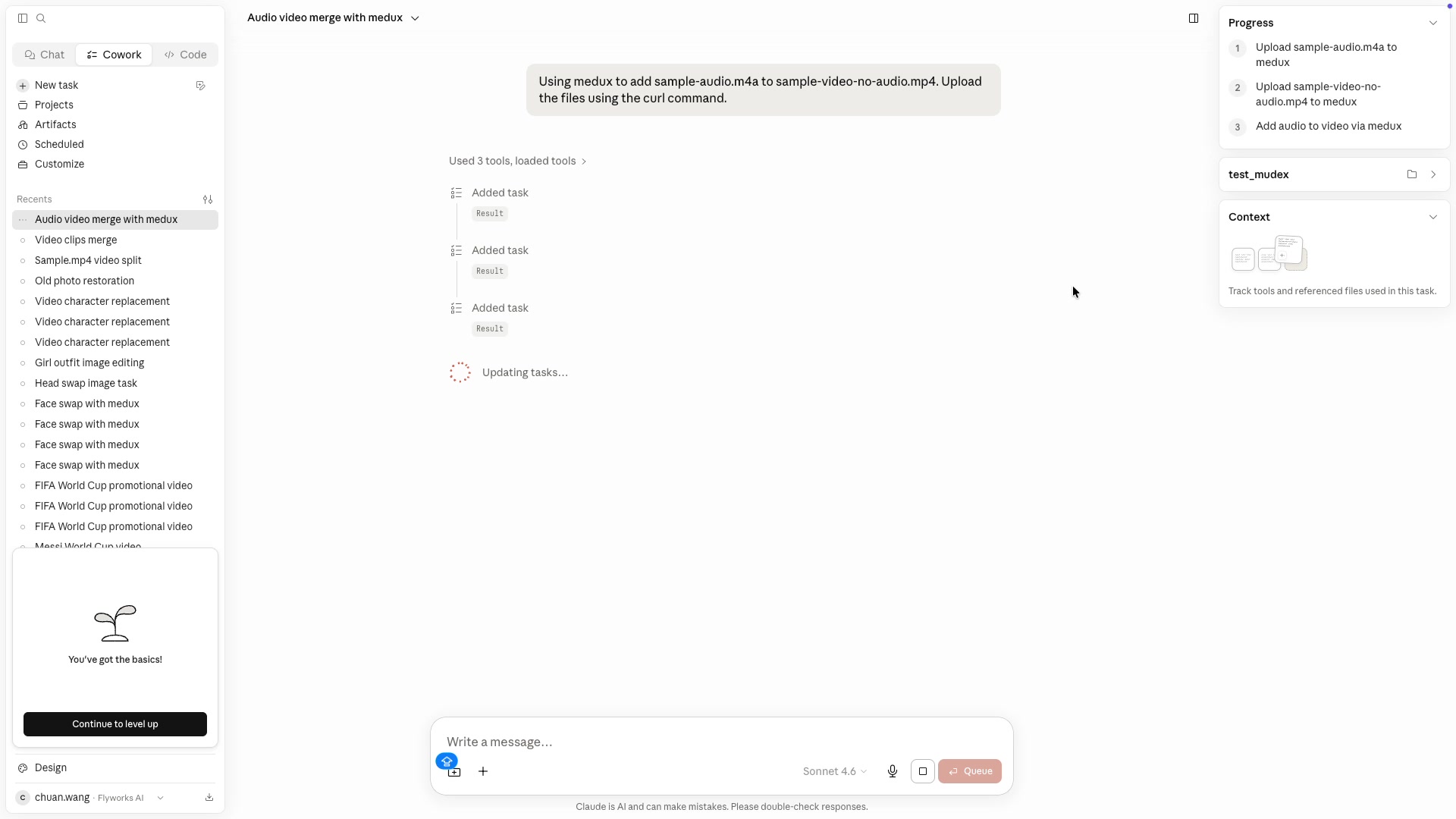 Claude prompt for adding audio to a video