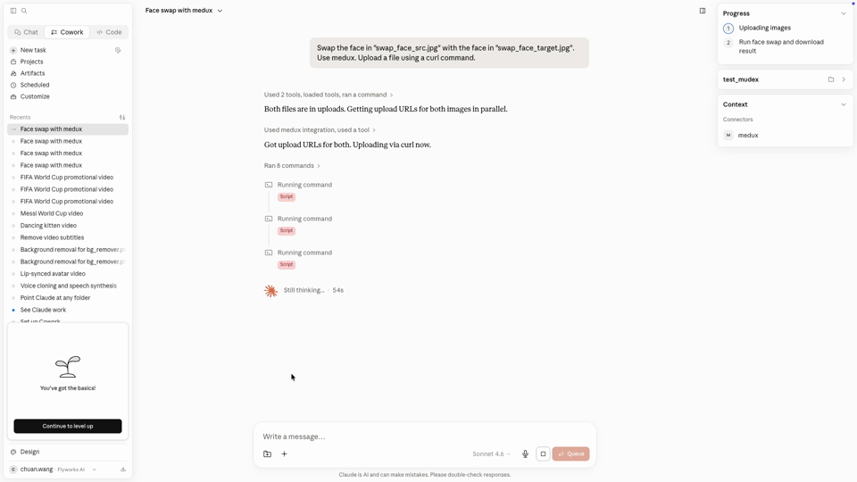 Claude requests Medux upload URLs