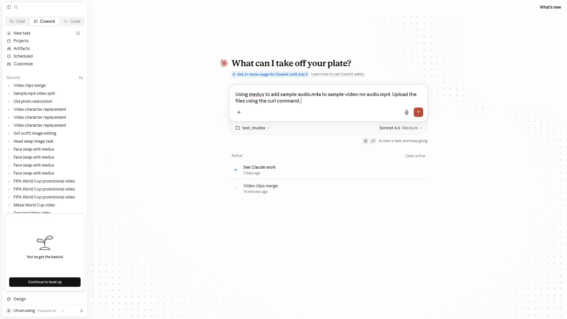 Claude workspace connected to Medux through MCP