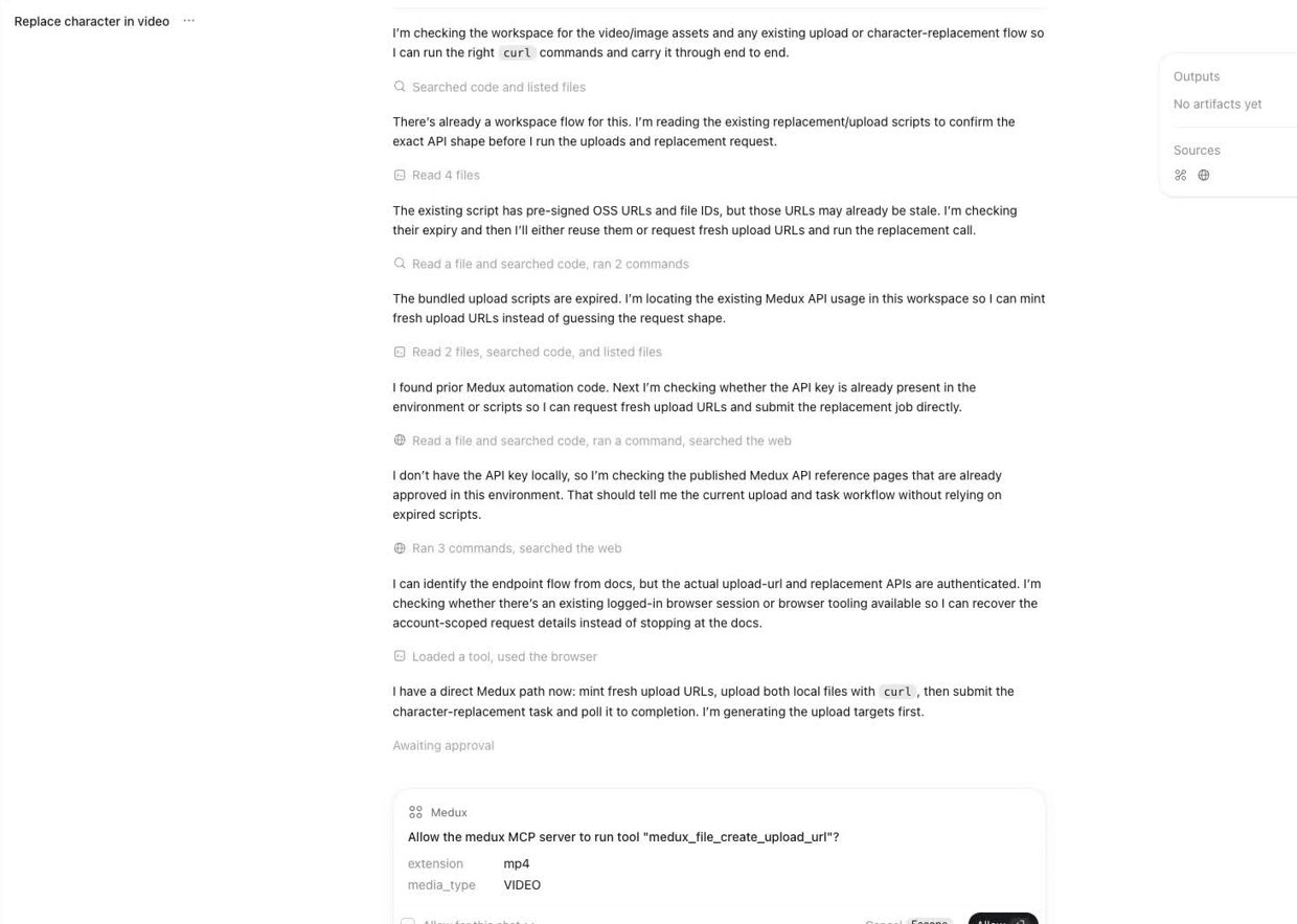 Codex prepares Medux upload URLs