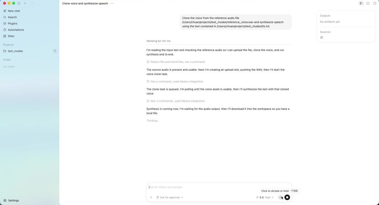 Codex waits for the Medux synthesis output