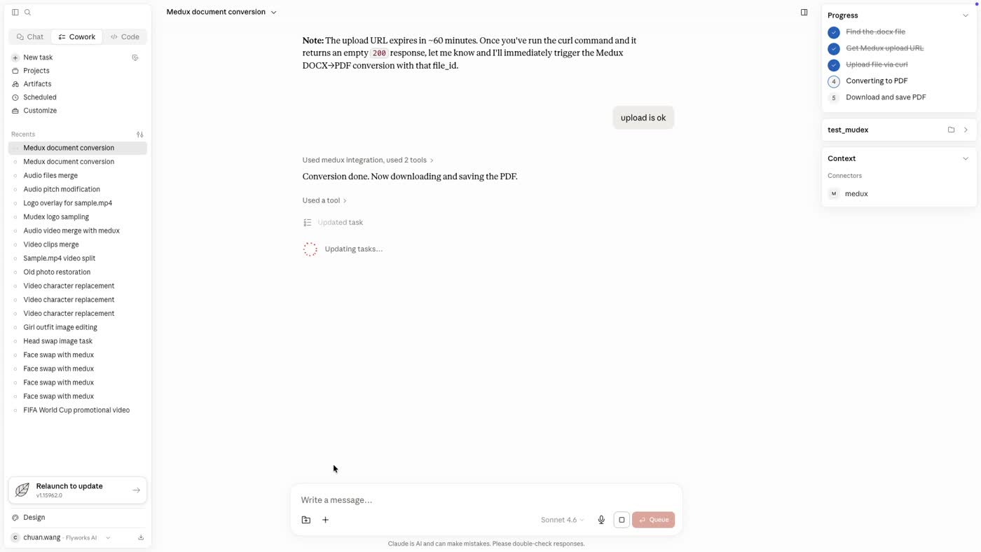 The source file is uploaded from the local terminal.