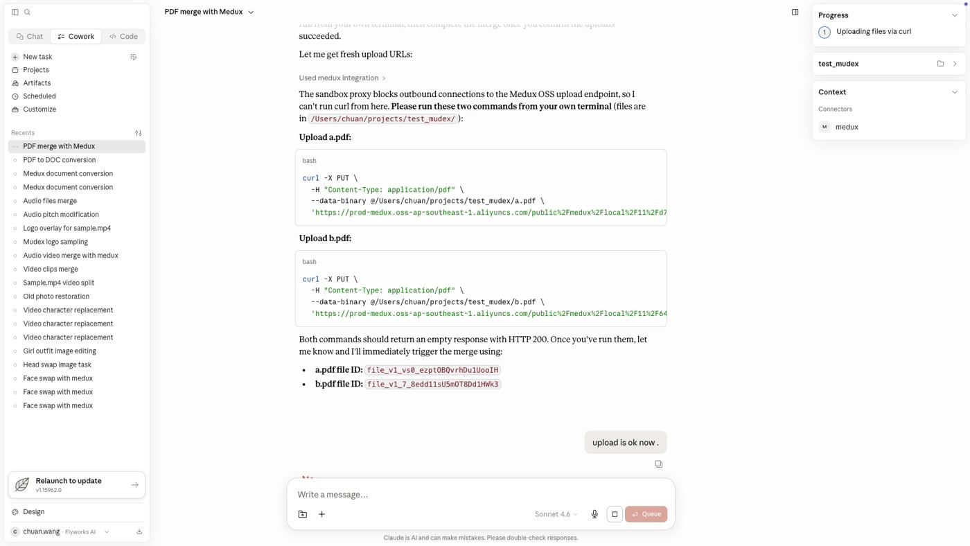 Upload both PDFs with the generated curl commands.