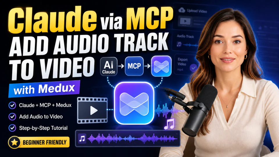 Add an Audio Track to Video with Claude MCP and Medux tutorial cover