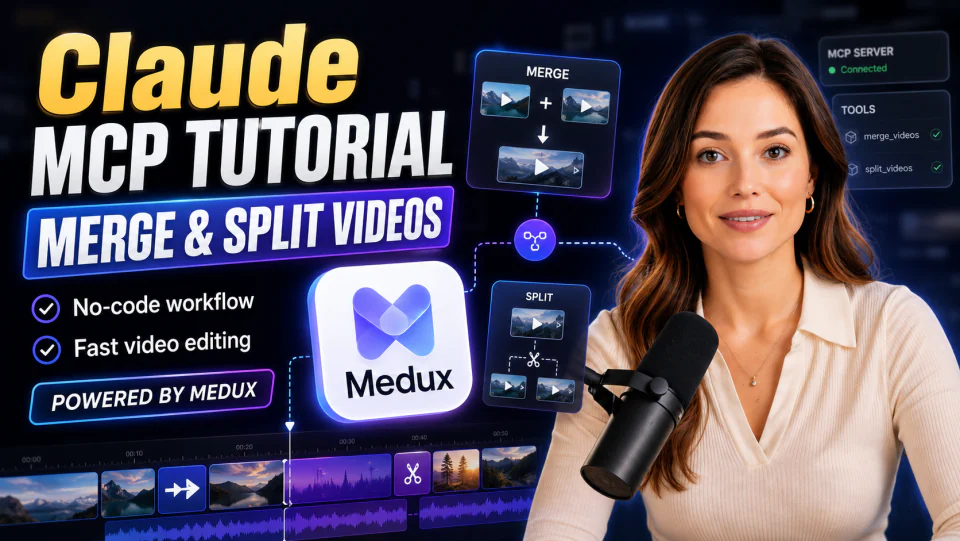Merge Video Clips with Claude MCP and Medux tutorial cover